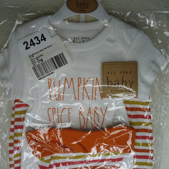 Rae Dunn* Baby Pant Set With Hat "Pumpkin Spice Baby" 3 Snap Bottom Onesie~ 6-9M - Picture 5 of 8